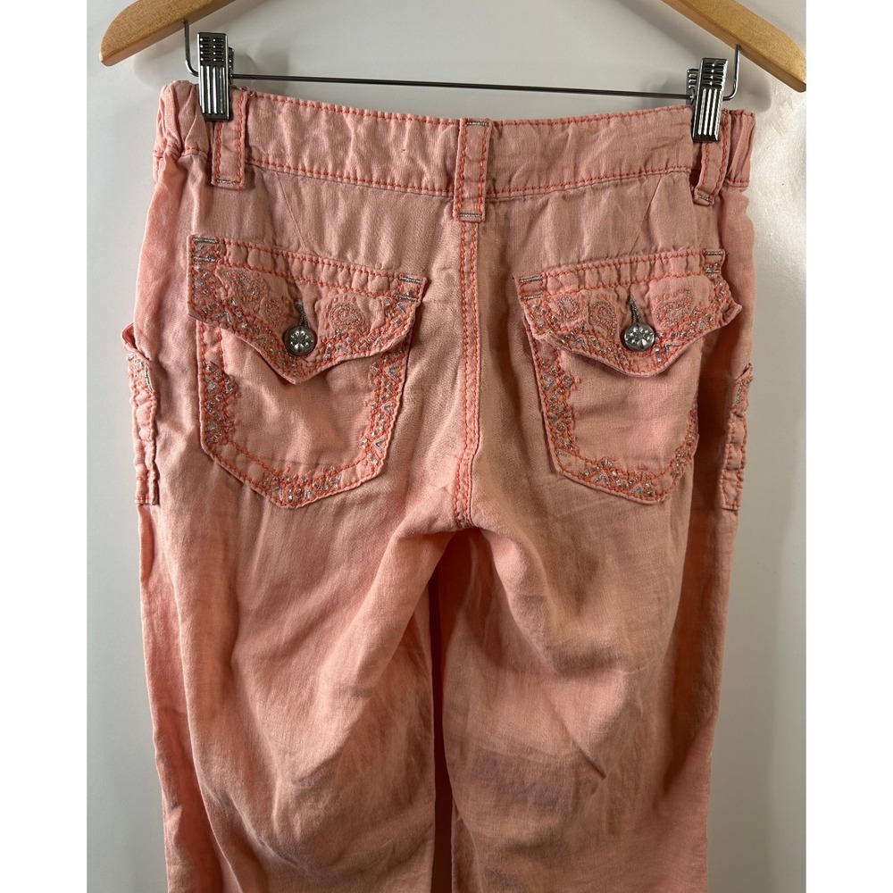 Miss Me Cargo 100% Linen Wide Leg Trouser Pants Coral Pink Small Lagonlook Beach - Picture 13 of 16